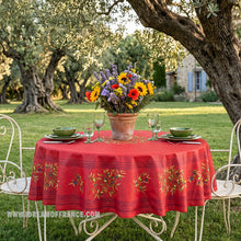 Load image into Gallery viewer, French Provencal tablecloth - Cotton, natural or acrylic-coated - 70" round - Clos des Oliviers red | Label France
