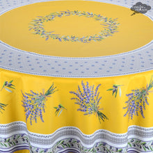 Load image into Gallery viewer, French Provencal tablecloth - Acrylic coated cotton, Spill-proof - 70" round - Lauris yellow | Tissus Toselli
