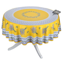 Load image into Gallery viewer, French Provencal tablecloth - Acrylic coated cotton, Spill-proof - 70" round - Lauris yellow | Tissus Toselli

