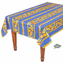 Load image into Gallery viewer, French Provencal tablecloth - Acrylic coated cotton, Spill-proof - 58" square - Lemons blue | Tissus Toselli
