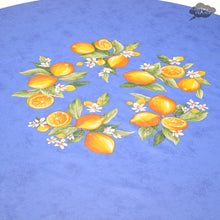 Load image into Gallery viewer, French Provencal tablecloth - Cotton, natural or acrylic-coated - 70" round - Lemon blue| Tissus Toselli
