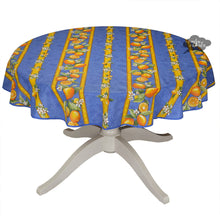 Load image into Gallery viewer, French Provencal tablecloth - Cotton, natural or acrylic-coated - 58" round - Lemon blue | Tissus Toselli
