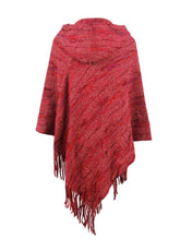 Load image into Gallery viewer, Winter skies Fringe Hem Hooded Poncho
