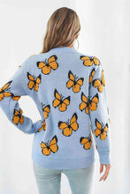 Load image into Gallery viewer, Bright Butterfly Pattern Round Neck Dropped Shoulder Sweater
