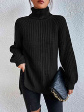 Load image into Gallery viewer, Winter Gathering Full Size Turtleneck Rib-Knit Slit Sweater
