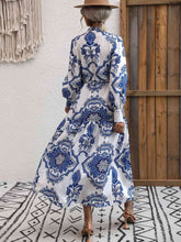 Load image into Gallery viewer, Mykonos Florals Printed Tie Waist Notched Neck Midi Dress
