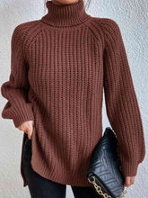 Load image into Gallery viewer, Winter Gathering Full Size Turtleneck Rib-Knit Slit Sweater
