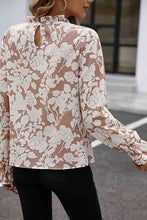 Load image into Gallery viewer, Antique Floral Print Mock Neck Flounce Sleeve Blouse
