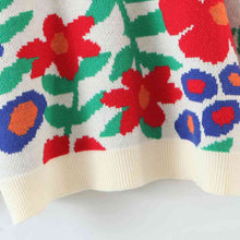 Load image into Gallery viewer, Retro Floral Round Neck Drop Shoulder Sweater
