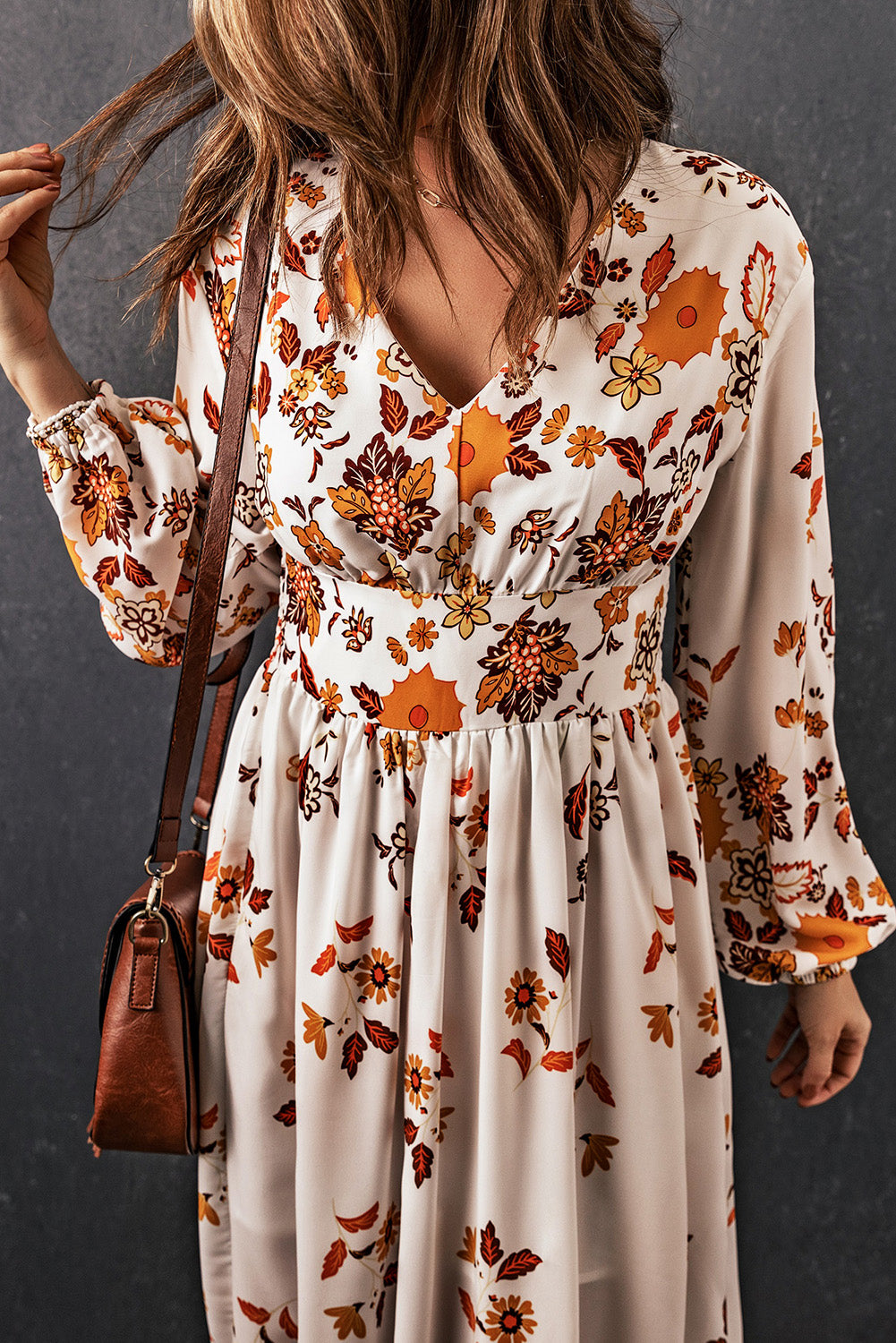 floral printed long sleeve v-neck self tie maxi dress Floral V-Neck Long Sleeve Maxi Dress – The Gathering Garden
