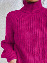 Load image into Gallery viewer, Winter Gathering Full Size Turtleneck Rib-Knit Slit Sweater
