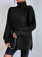 Load image into Gallery viewer, Winter Gathering Full Size Turtleneck Rib-Knit Slit Sweater
