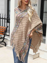 Load image into Gallery viewer, Mosaic Contrast V-Neck Poncho with Fringes
