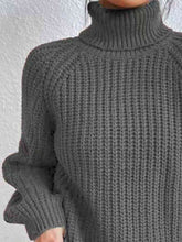 Load image into Gallery viewer, Winter Gathering Full Size Turtleneck Rib-Knit Slit Sweater
