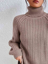 Load image into Gallery viewer, Winter Gathering Full Size Turtleneck Rib-Knit Slit Sweater
