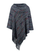 Load image into Gallery viewer, Winter skies Fringe Hem Hooded Poncho
