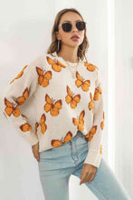 Load image into Gallery viewer, Bright Butterfly Pattern Round Neck Dropped Shoulder Sweater
