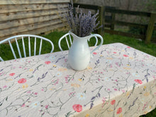 Load image into Gallery viewer, Wildflower and Lavender linen blend tablecloth 50x72
