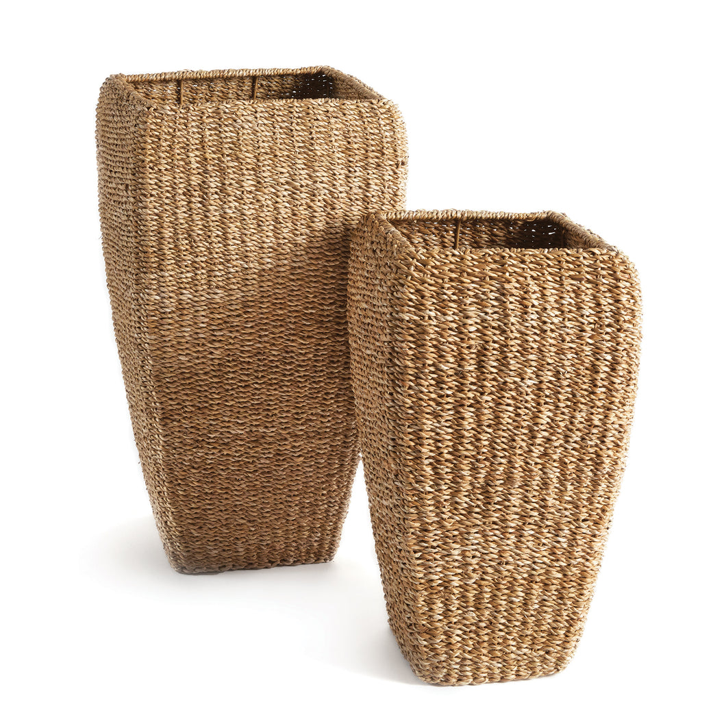 Seagrass Tall Square Planters, Set Of 2