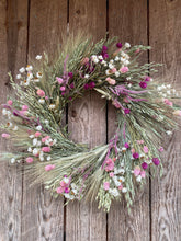 Load image into Gallery viewer, Pink Grasslands All natural dried floral fall wreath- flowers to last the whole year through
