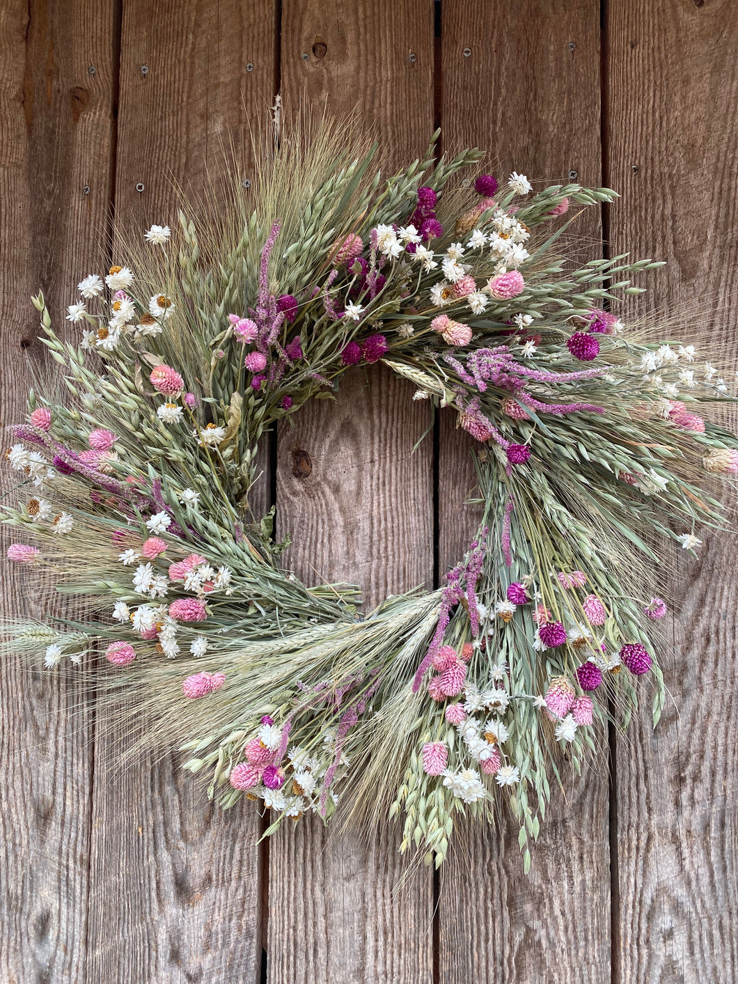 Pink Grasslands All natural dried floral fall wreath- flowers to last the whole year through