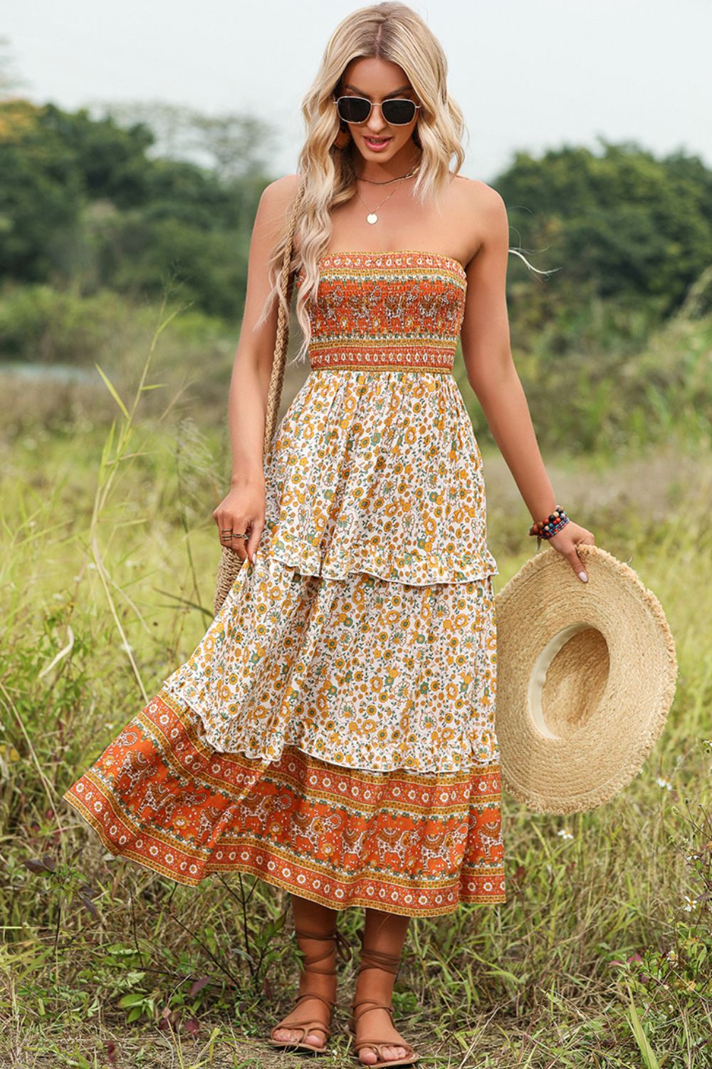 Bohemia Strapless Ruffled Midi Dress – The Gathering Garden