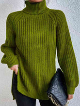 Load image into Gallery viewer, Winter Gathering Full Size Turtleneck Rib-Knit Slit Sweater
