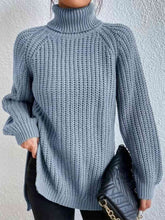 Load image into Gallery viewer, Winter Gathering Full Size Turtleneck Rib-Knit Slit Sweater
