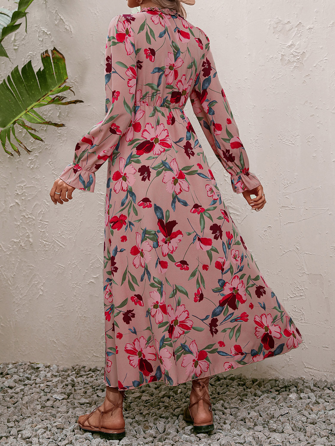 Floral Frill Trim V-Neck Maxi Dress The Gathering Garden Floral Frill Trim V-Neck Maxi Dress The Gathering Garden
