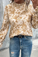 Load image into Gallery viewer, Antique Floral Print Mock Neck Flounce Sleeve Blouse
