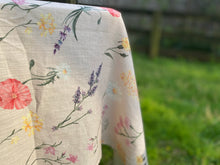 Load image into Gallery viewer, Wildflower and Lavender linen blend tablecloth 50x72
