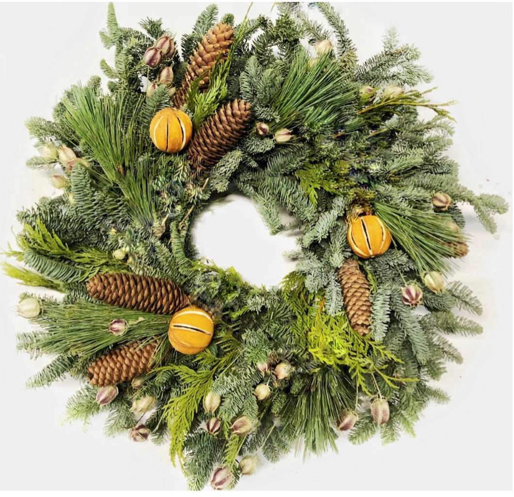 Pomander and Pine fresh winter wreath