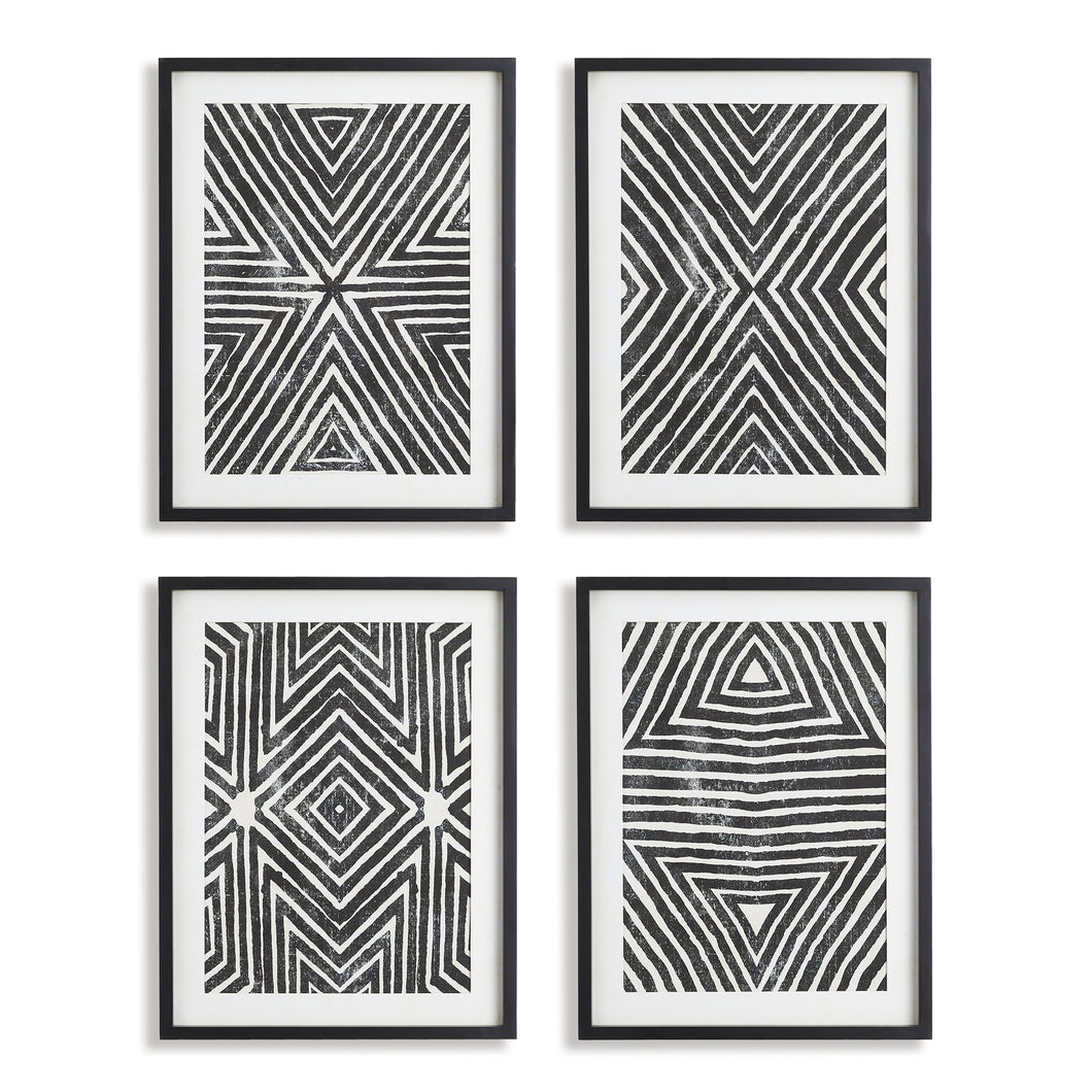 Achromatic Geometric Prints, Set Of 4
