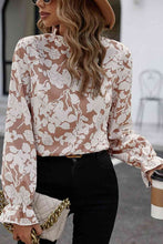 Load image into Gallery viewer, Antique Floral Print Mock Neck Flounce Sleeve Blouse
