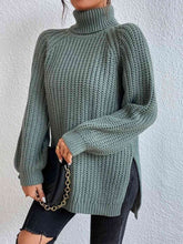 Load image into Gallery viewer, Winter Gathering Full Size Turtleneck Rib-Knit Slit Sweater
