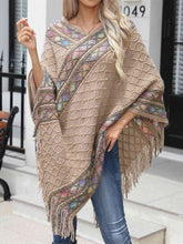 Load image into Gallery viewer, Mosaic Contrast V-Neck Poncho with Fringes
