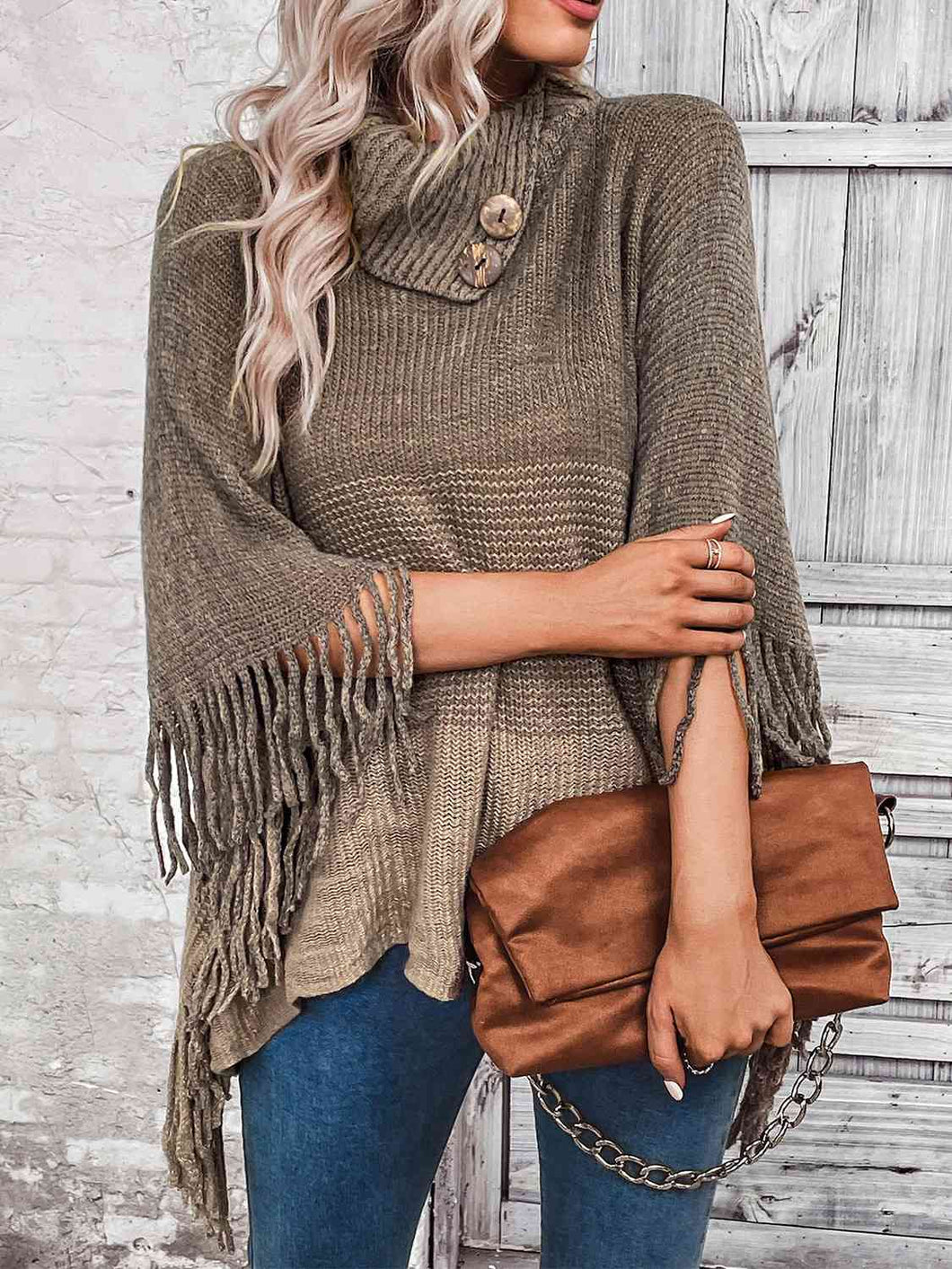 Fields of Grain Decorative Button Fringe Detail Sweater