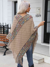 Load image into Gallery viewer, Mosaic Contrast V-Neck Poncho with Fringes
