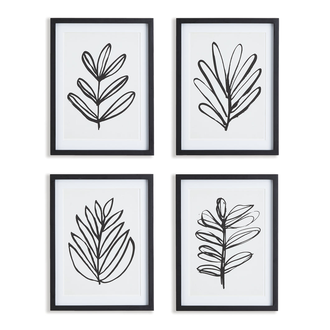 Sketched Leaf Prints, Set Of 4