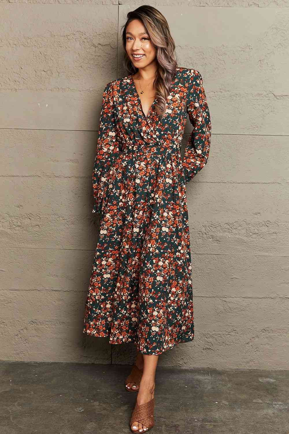 Fall Garden Surplice Neck Long Sleeve Dress Fall Garden Surplice Neck Long Sleeve Dress