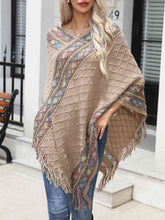 Load image into Gallery viewer, Mosaic Contrast V-Neck Poncho with Fringes
