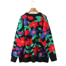 Load image into Gallery viewer, Retro Floral Round Neck Drop Shoulder Sweater
