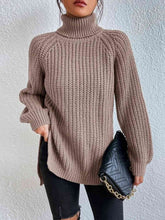 Load image into Gallery viewer, Winter Gathering Full Size Turtleneck Rib-Knit Slit Sweater
