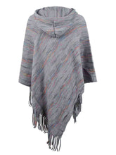 Load image into Gallery viewer, Winter skies Fringe Hem Hooded Poncho
