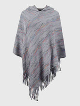 Load image into Gallery viewer, Winter skies Fringe Hem Hooded Poncho
