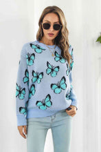 Load image into Gallery viewer, Bright Butterfly Pattern Round Neck Dropped Shoulder Sweater
