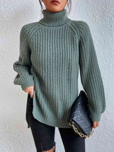 Load image into Gallery viewer, Winter Gathering Full Size Turtleneck Rib-Knit Slit Sweater
