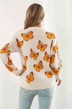 Load image into Gallery viewer, Bright Butterfly Pattern Round Neck Dropped Shoulder Sweater
