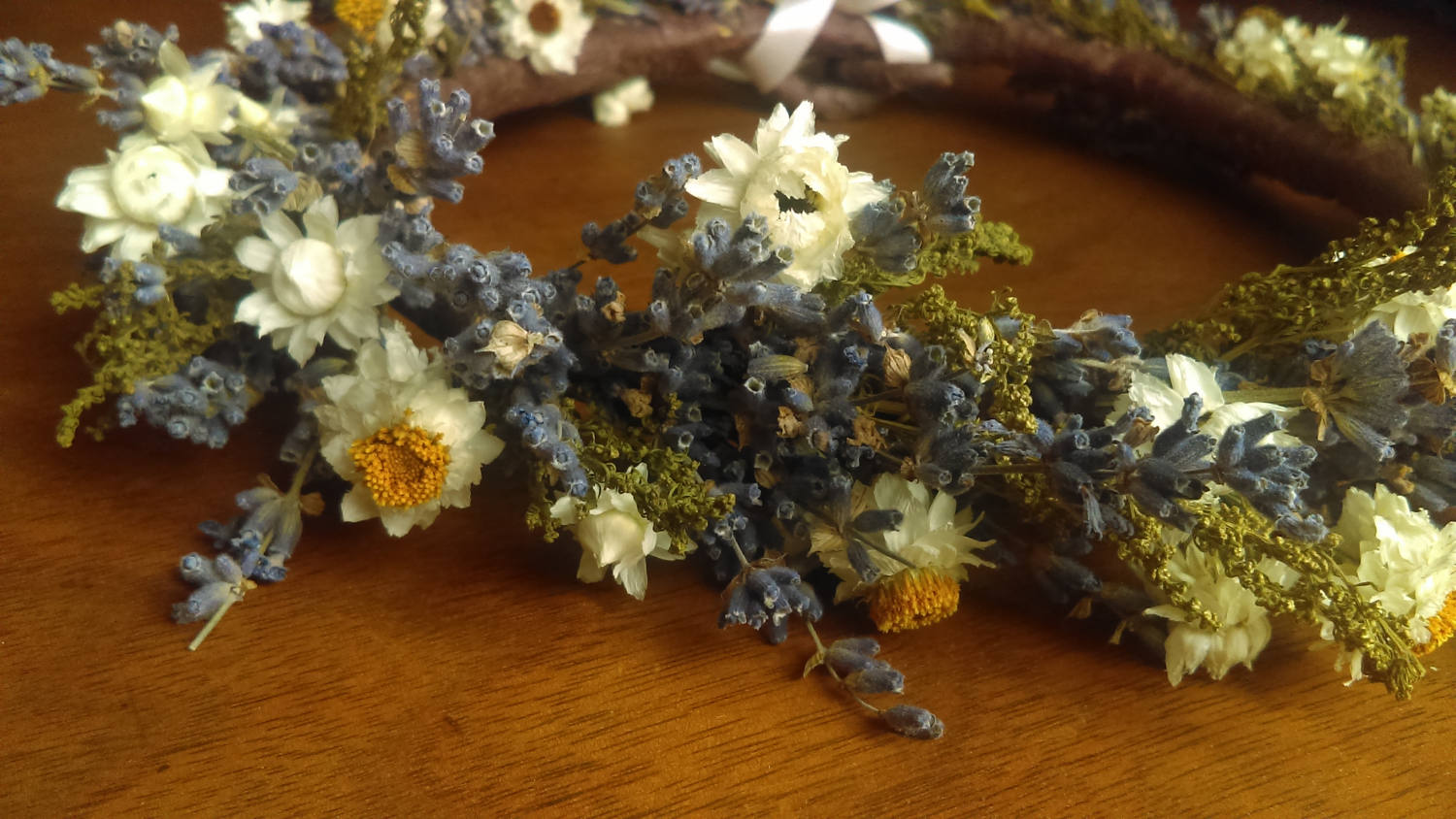 Sweet Meadow - Dried lavender Flower Crown with Ammobium & Sweet