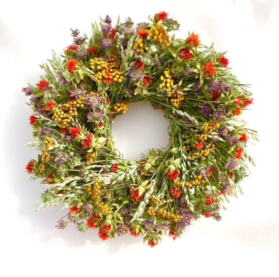 Garden Carnival dried floral wreath - spring summer door décor 22 inch